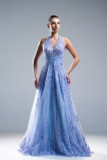 Embroidered Halter-Neck Gown