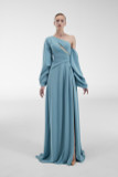Draped Sleeve Crepe Gown