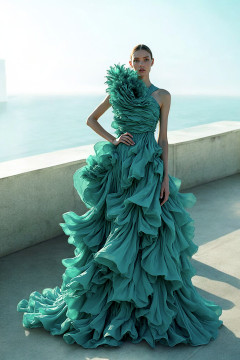 Jewel Neckline Ruffled Gown Jewel Neckline Ruffled Gown
