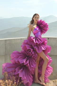 Tiered Ruffled Slit Gown Tiered Ruffled Slit Gown
