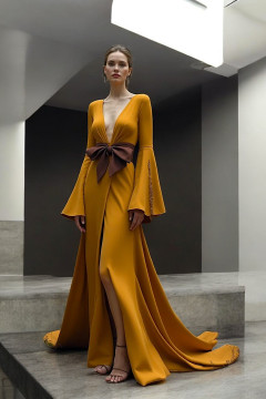 Plunging Neck Gown with Bow Plunging Neck Gown with Bow