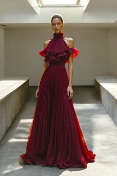 Turtleneck Ruffled Bodice Gown
