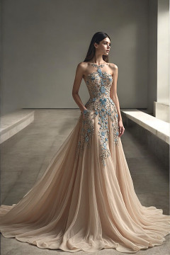 Illusion Neck Detailed Petal Gown