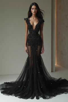 Sleeveless Deep-V Neck Gown Sleeveless Deep-V Neck Gown