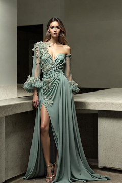 Asymmetric Shoulder Petal Gown Asymmetric Shoulder Petal Gown