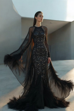 Illusion Cape Feather Gown Illusion Cape Feather Gown