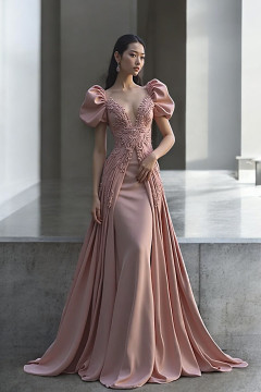 V-Neck Small Puff Sleeve Gown V-Neck Small Puff Sleeve Gown