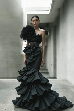 Material Shoulder Layered Gown