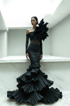 Dramatic Shoulder Layered Gown