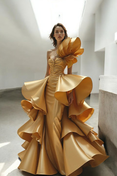 One Shoulder Cascading Overskirt Gown