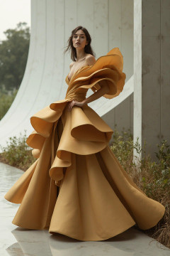 Structured Sleeve One Shoulder Gown