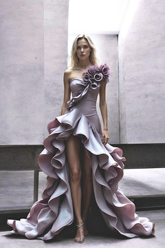 Floral One Shoulder High-Low Gown