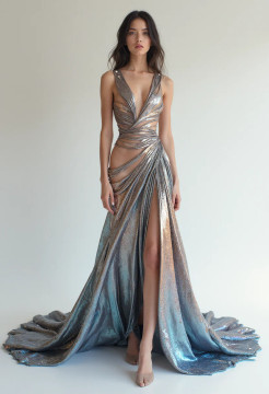 Deep V-Neck Sheer Gown