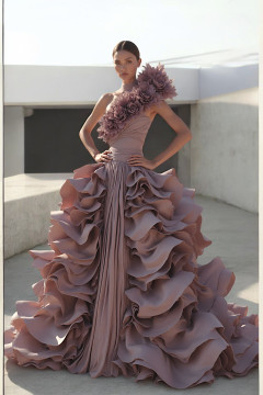 Floral One Shoulder Ruffled Gown