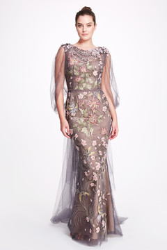 Beaded Neck Floral  Gown