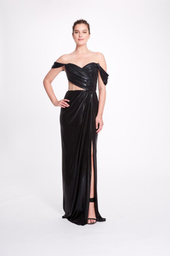 Off the Shoulder Lamé Gown