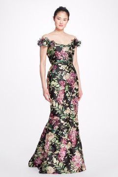 Off  Shoulder Floral  Gown