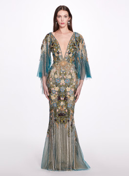 Floral Deep V Neck Gown Floral Deep V Neck Gown