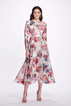 Long Sleeve Floral A-Line Midi Dress