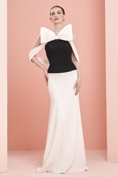 Crepe Gown with Bow Detail Crepe Gown with Bow Detail