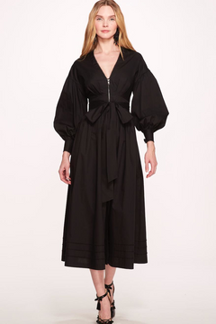 V-Neck Zipper Midi-Dress
