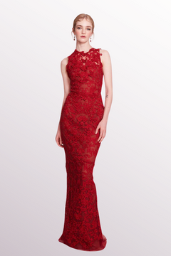 Sleeveless Corded Lace-Dress Sleeveless Corded Lace-Dress