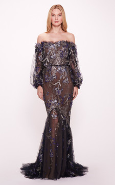 Long- Sleeve Embroidered Gown