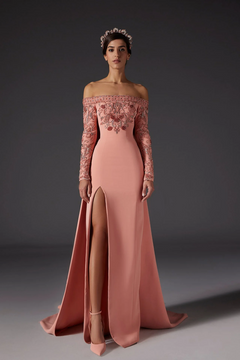 Off Shoulder Embroidered Gown with Train Off Shoulder Embroidered Gown with Train
