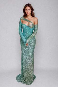 Asymmetric Long Sleeve Evening Gown Asymmetric Long Sleeve Evening Gown