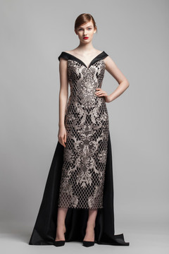 Wide V Neck Midi Gown