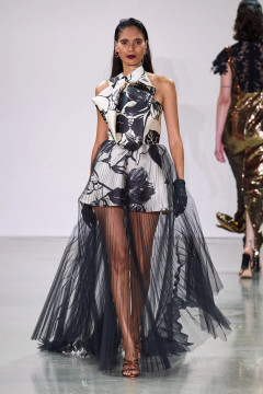 Printed Gown with Tulle Overskirt