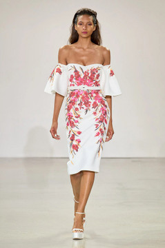 Print Scuba Off Shoulder Dress