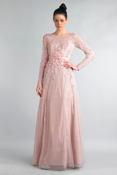 Long Sleeve Petal Applique Gown Long Sleeve Petal Applique Gown