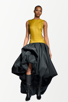 Sleeveless Metal Twill Gown