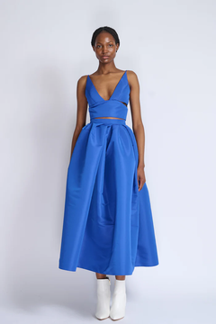 Yves Blue Faille Top with Cloche Skirt Yves Blue Faille Top with Cloche Skirt