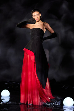 Crepe and Tulle Strapless Gown