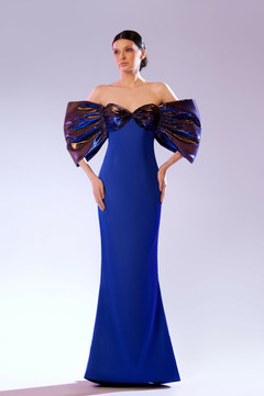 Strapless Metallic Sleeve Gown