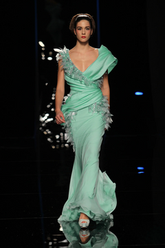 Asymmetrical Sleeve Embellished Gown
