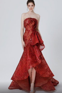 Strapless Structured Red Gown Strapless Structured Red Gown