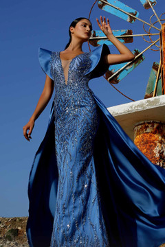 Flared Sleeve Gown with Overskirt Flared Sleeve Gown with Overskirt