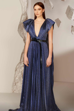 Pleated Short Sleeve Gown Pleated Short Sleeve Gown