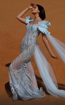 Embellished Ruffled Sleeve Gown Embellished Ruffled Sleeve Gown
