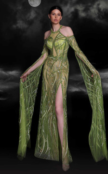 Cape Sleeve Beaded Gown Cape Sleeve Beaded Gown