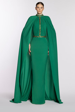 High Neck Column Gown with Cape