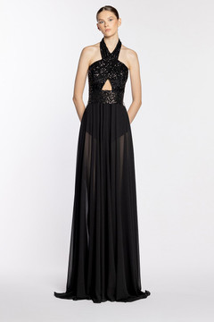 Wrapped Halter Neck Gown