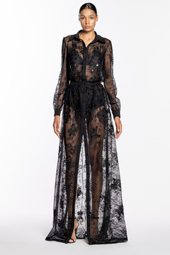 Long Sleeve Sheer Lace Gown