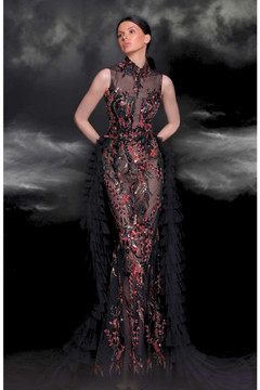 High  Neck  Beaded Gown