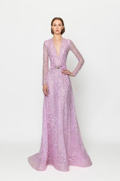 Fully Beaded V-Neck Gown