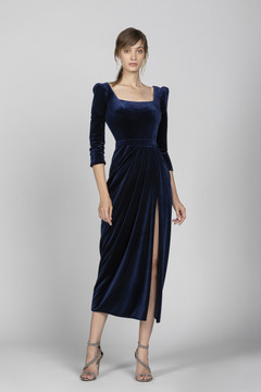 ¾ Sleeve Velvet Midi Dress
