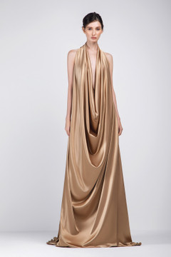 Crepe Satin Draped Gown